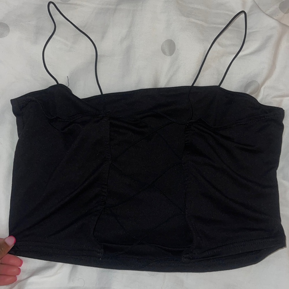 Black Criss Cross Back Crop Top